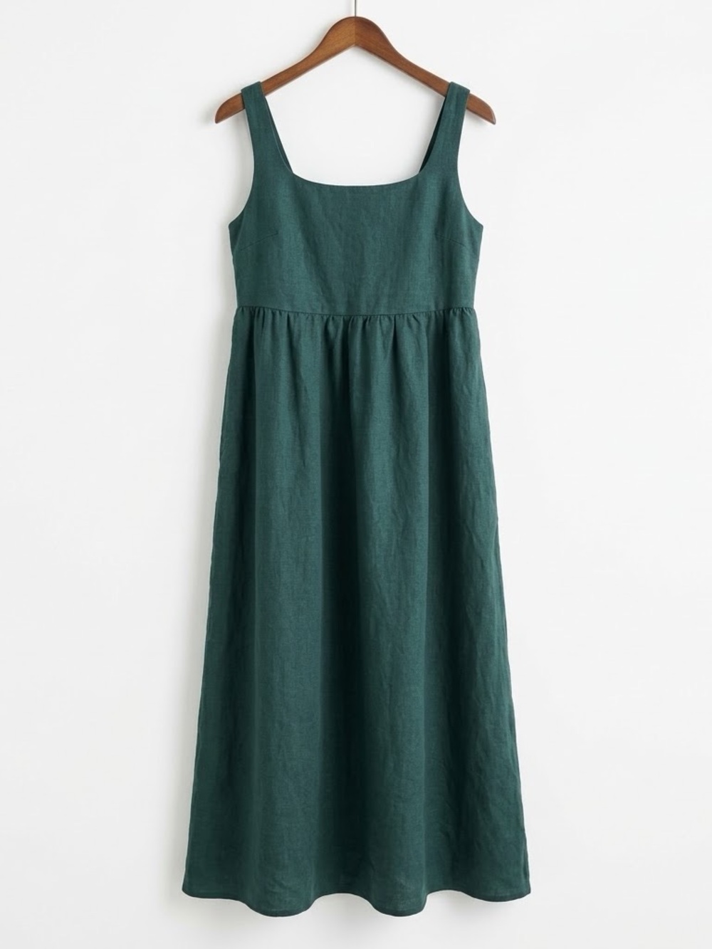 Sleeveless Square Neck Dark Green Maxi Dress